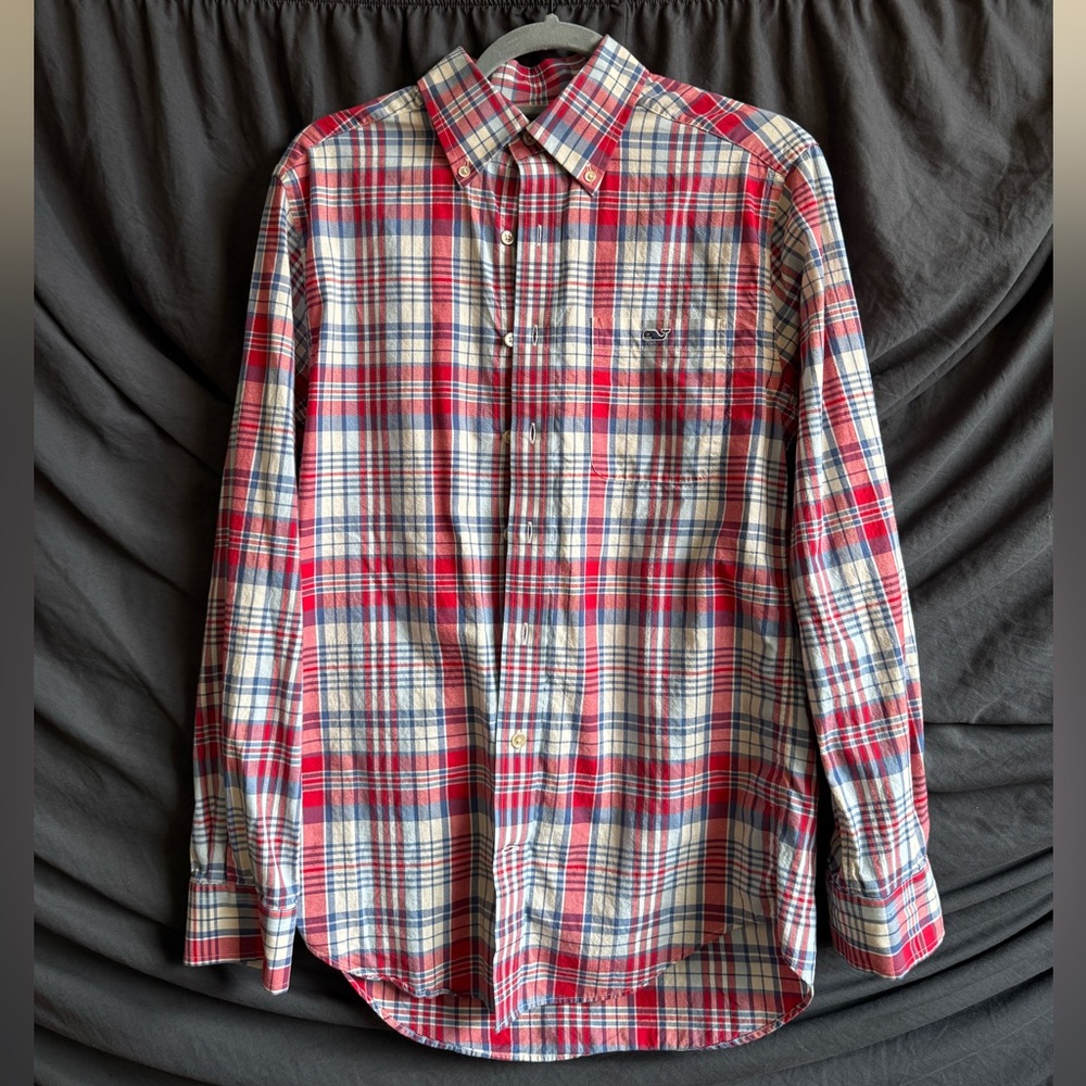 Vineyard Vines Red and Blue Plaid Button Down Shirt